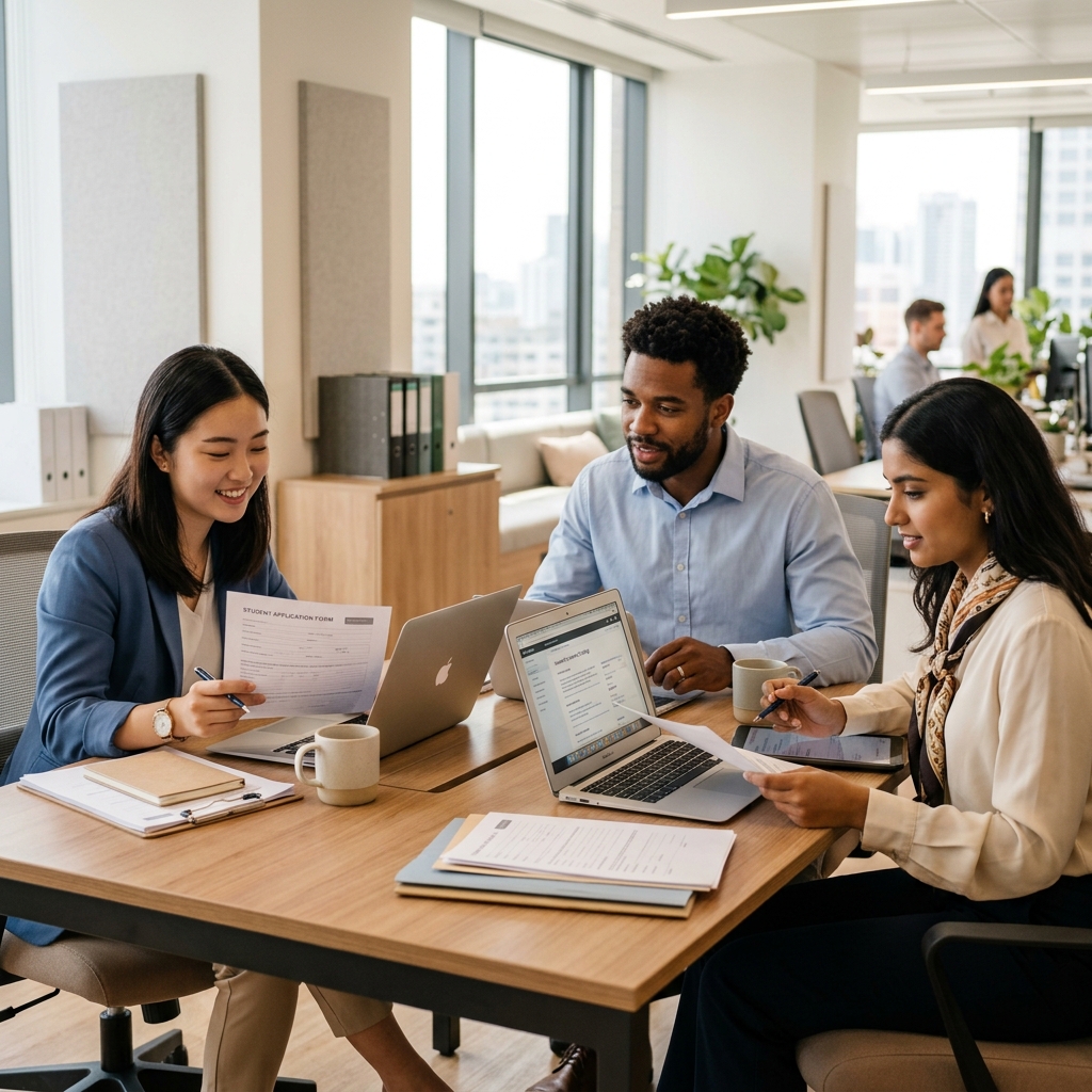 Education agents working in a modern office
